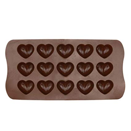 Weite Flexible Heart Shape Chocolate Mold Silicone Candy Mold 15 Ice Cube Tray Silicone Molds Cake Decoration Nonstick Jelly Ice Fondant Sugar Tool (Brown)
