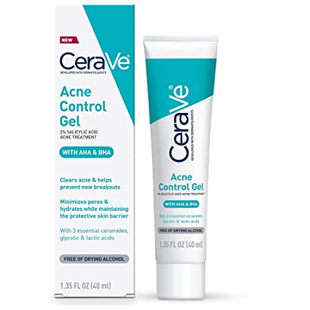 CeraVe Salicylic Acid Acne Treatment Gel for Face | AHA Glycolic and Lactic Acid, BHA Salicylic Acid | Fragrance and Denatured Alcohol Free | 1.35 Ounce