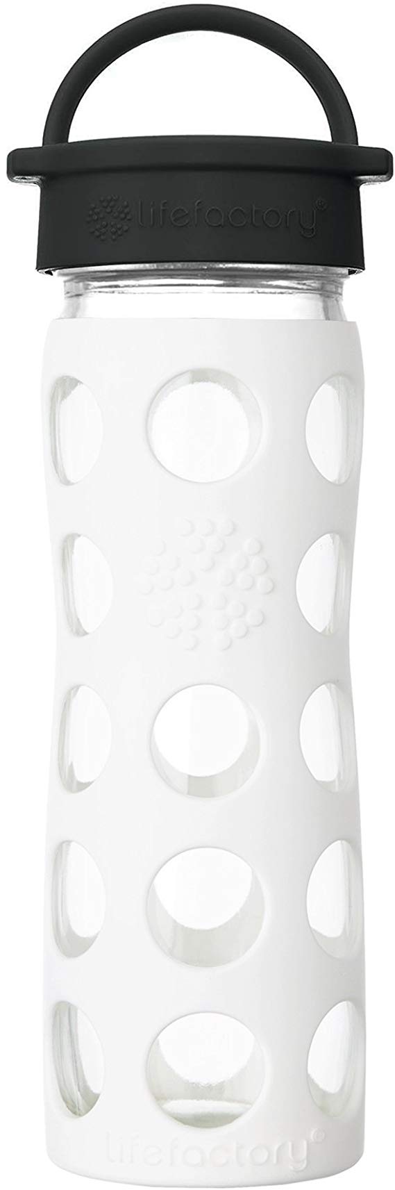 Lifefactory 16-Ounce BPA-Free Glass Water Bottle with Classic Cap and Protective Silicone Sleeve, Optic White