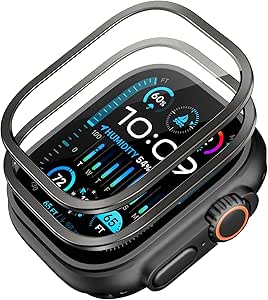 ESR 2 Pack Armorite Screen Protector for Apple Watch Ultra 2/1 (2024/2023/2022, 49 mm), Military Grade Protection, Tempered Glass Film with Aluminum Alloy Frame, Keep Original, Anti-Scratch, Black