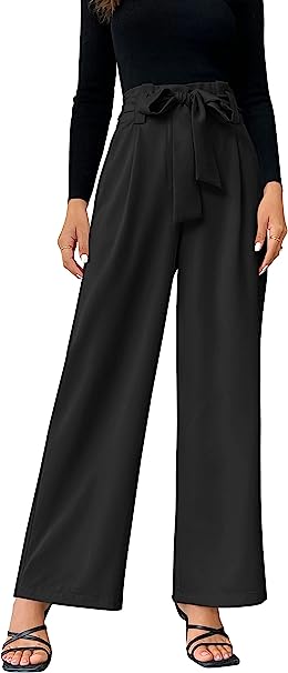 Ivay Womens High Waist Pants Business Casual Wide Leg Pants Solid Color Straight Leg Trousers