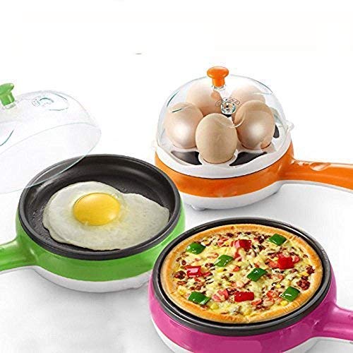 KWT Multifunctional 2 in 1 Electric Egg Boiling Steamer Egg Frying Pan Egg Boiler Electric Automatic Off with Egg Boiler Machine Non-Stick Electric Egg Frying Pan Cooked Steam Rinse Basket