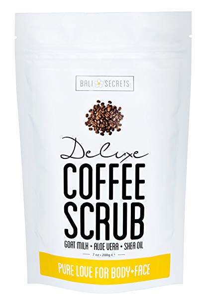 Deluxe Coffee Scrub - For Face & Body Exfoliation - Premium All Natural Ingredients - Reduce Cellulite, Stretch Marks & Acne - Pure Love For Your Skin