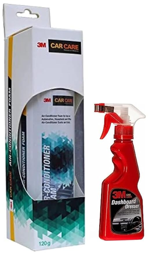 3M - IS260100414 Air Conditioner Foam Cleaner 120g & 3M Car Dashboard Dresser (500 ml) | Restore Gloss on Dashboard and other plastic parts | Protection from UV rays & fading