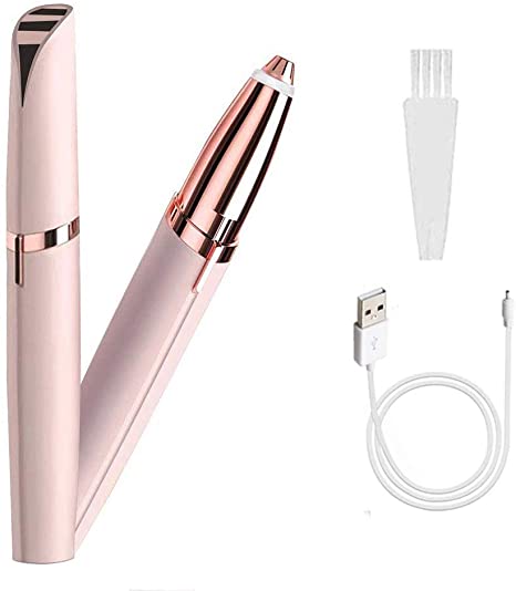 VASLON Eyebrow Hair Remover, Painless Portable Precision Electric Eyebrow Hair Trimmer Portable USB Rechargeable Eyebrow Hair Razor with Light,Rose Gold