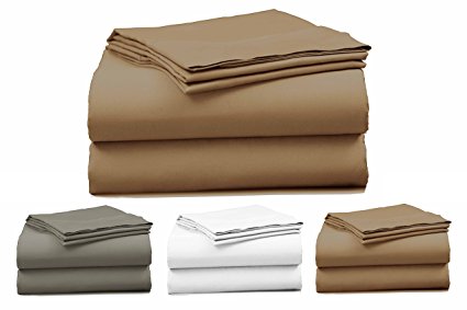 EL&ES Bedding Collections, 100% Certified Supima Cotton Queen Sheet Set, 4-Piece Bedding Set, 15-inch Elastic Deep Pocket Fitted Sheet, Taupe