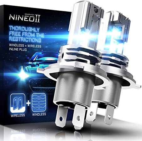 NINEO Fanless H4 LED Headlight Bulbs | Wireless 9003 All-in-One Conversion Kit | CREE Chips 10000LM 6500K Cool White
