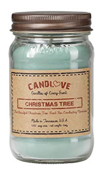 CANDLOVE "Christmas Tree Scented 16oz Mason Jar Candle 100% Soy Made in The USA