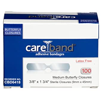 ASO 2215 Careband Latex Free Butterfly Medium Closures Sterile Bandage Strip, 1-3/4" Length x 3/8" Width (Pack of 100)