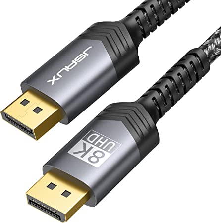 8K DisplayPort Cable 1.4, JSAUX 6.6ft/2M DP Cable (8K@60Hz 7680x4320, 4K@240Hz, 2K@144Hz) Gold-Plated Braided Ultra High Speed DisplayPort Cord Support Resolution for Laptop PC TV Gaming Monitor(Grey)