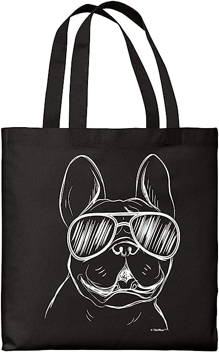 Dog Tote Bags Bulldog Wearing Sunglasses Frenchie Bag Dog Lover Gift Dog Owner Gift Canvas Tote Bag
