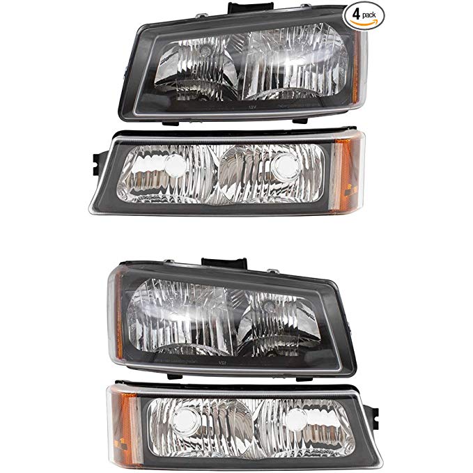 Headlights w/Front Park Signal Marker Lamps 4 Piece Set Replacements for Chevrolet Avalanche Silverado Pickup Truck