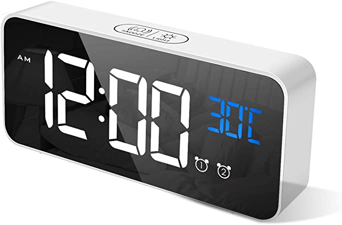 CHEREEKI Alarm Clock, Digital Clock with Temperature Display, Snooze, Battery Powered and USB Charging with Dual Alarms for Bedroom, Bedside, office& Travel (White)