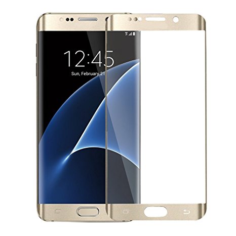 Vmax Samsung S7 Edge Full Screen Protector, 3D Curved Tempered Glass with Edge-to-Edge Coverage Anti-scratch and HD Clear-Gold