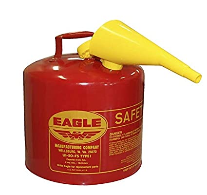 UI-50-FS Red Galvanized Steel Type I Gasoline Safety Can with Funnel, 5 Gallon Capacity, 13.5" Height, 12.5" Diameter