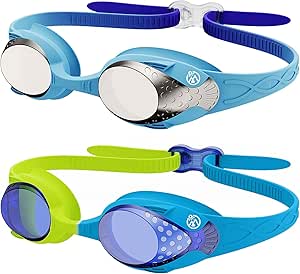 OutdoorMaster Kids Swim Goggles 2 Pack - Quick Adjustable Strap Swimming Goggles for Kids Silver Blue