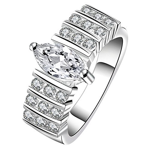 fourHeart Women's 18K White Gold Plating Wedding Band Anniversary Engagement Ring Bridal Set for Women Cubic Zirconia