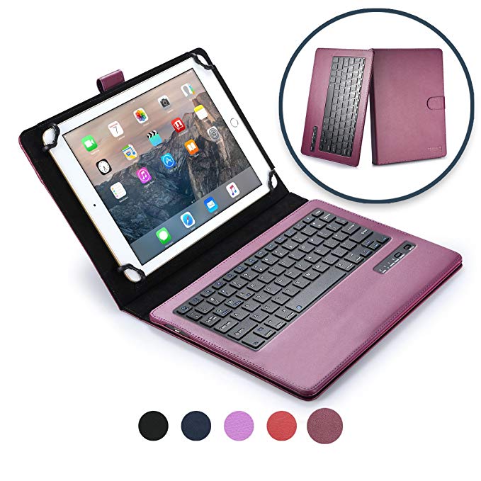 Cooper Infinite Executive Keyboard Case for 9, 10, 10.1 inch Tablets | 2-in-1 Bluetooth Wireless Keyboard and Leather Folio Cover (Dark Purple)