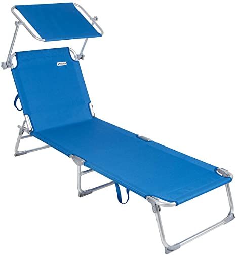 Casaria Sun Lounger Colour Choice Folding Sunbed Adjustable Backrest Sunshade Breathable Recliner Beach Garden Dry Blue