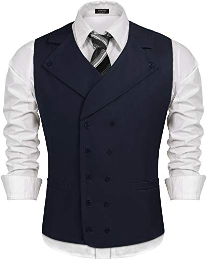 COOFANDY Men Suit Vest Solid Double Breasted Slim Fit Business Dress Waistcoat