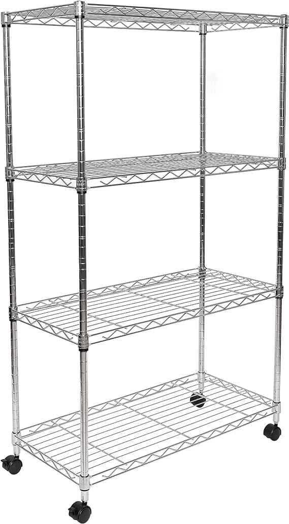 Seville Classics Solid Steel Wire Shelving Storage Unit Adjustable Shelves Organizer Rack, for Home, Kitchen, Office, Garage, Bedroom, Closet, Steel, 4-Tier, 30" W x 14" D