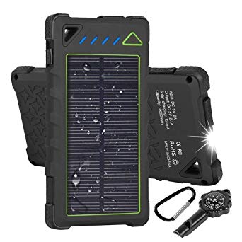 Hobest Solar Charger 10000mAh,Waterproof Outdoor Solar Power Bank with LED Flashlight,Dual USB Portable Charger Solar for Smartphones,GoPro Camera,GPS and Emergency Travel (springreen)