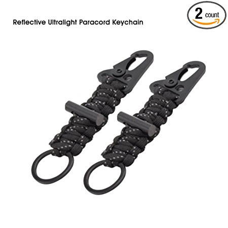 2 Pack Firestarter Paracord Survival Keychain Lanyard Carabiner- Best Survival Gear Gift For Father Day, Boy and Girl Scouts, Avid Outdoor Lovers - Military Grade Type III 7 Strand 550 Lb Test Cord