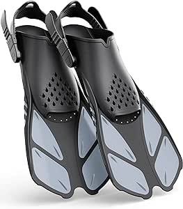 Greatever Snorkel Fins Adjustable Buckles Open Heel Swim Flippers Travel Size Short Swim Fins for Snorkeling Diving Swimming Adult Men Womens