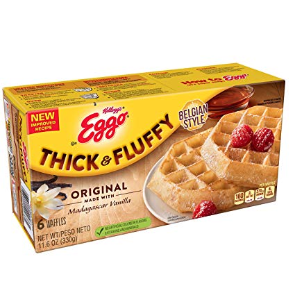 Kellogg’s Eggo, Thick and Fluffy, Frozen Waffles, Original, Easy Breakfast, 11.6 oz Box (6 Count)