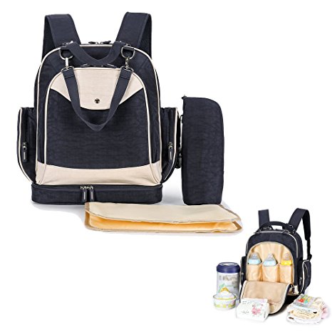 Multi-Functional Diaper Bag with Insulated Bag and Changing Pad,XREXS Mummy Organizer Backpack/ Shoulder Bag,Tote Bags/ Handbag,Cute Baby Nappy Bag, Larger Capacity,Waterproof Design (Dark blue)