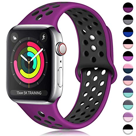 ilopee Band Compatible with Apple Watch 40mm 44mm 38mm 42mm, Vibrant Two-Tone Waterproof Durable Silicone Sport Strap for iWatch Series 4 3 2 1 for Women/Men, S/M M/L