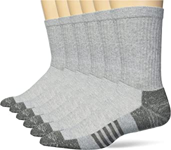 Amazon Essentials Men's 6-Pack Performance Cotton Cushioned Athletic Crew Socks