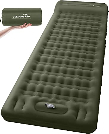 Relefree Sleeping Pad Camping Sleeping Pad 12CM Ultra Thick Inflatable Mattress with Pillow, Ultralight and Portable Backpacking Pad for Hiking, Traveling, Car Camping - Army Green