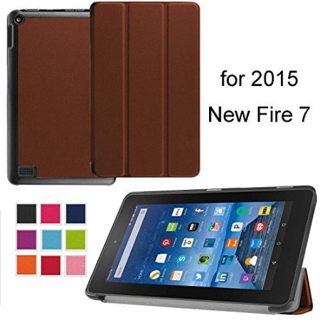 Fire 7 2015 Case - NEWSTYLE Ultra Slim Shell Lightweight Tri-fold Stand Cover for Amazon Fire 7 Inch Tablet(5th Generation 2015 release ONLY), Brown