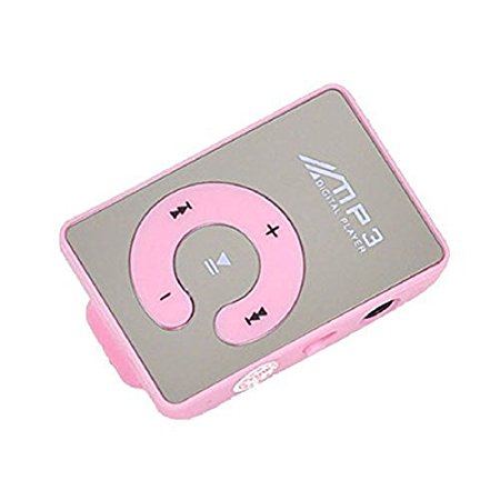 Sandistore Mirror Clip USB Digital Mp3 Music Player Support 1-8GB SD TF Card Pink