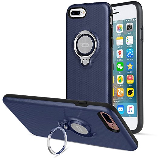 Compatible Case for iPhone 8 Plus and iPhone 7 Plus by ICONFLANG, 360 Degree Rotating Ring Kickstand Case Shockproof Impact Protection Can work with Magnetic Car Mount case 2017 Navy