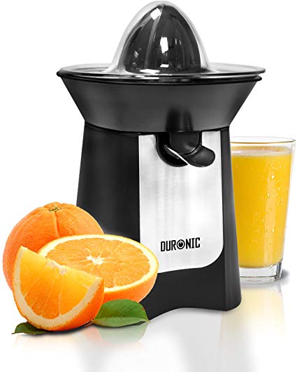 Duronic Citrus Juicer JE6 BK | Electric Juice Extractor | Powerful 100W | Black and Stainless-Steel | 2 Cone Sizes | Dripless Spout | Squeezes and Presses Different Sized Fruits: Oranges, Lemons…