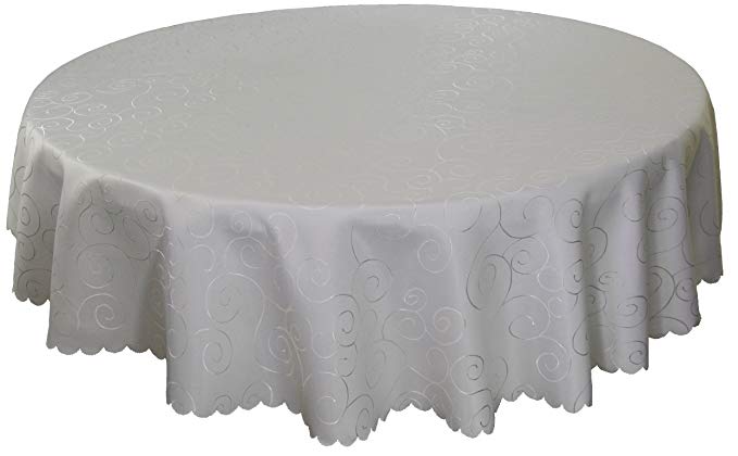 EcoSol Designs Microfiber Damask Tablecloth, Wrinkle-Free & Stain Resistant (60" Diameter, Round, Grey/Silver) Swirls