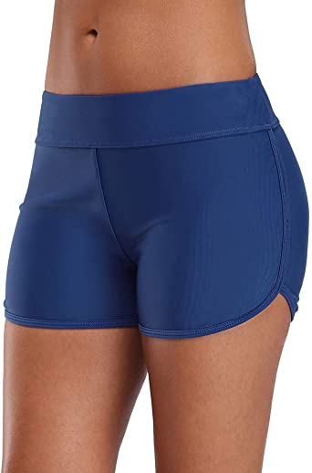 Sociala Women's Sporty Swim Shorts Solid Board Shorts Boyleg Swim Bottoms