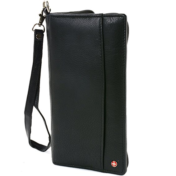 Alpine Swiss RFID Blocking Passport Case Leather Travel Organizer Wallet Black