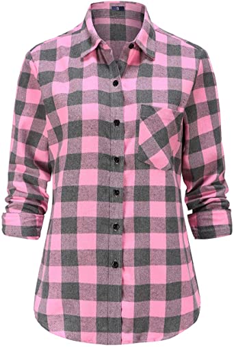 Dioufond Women Flannel Shirt Long Sleeve Buffalo Check Womens Plaid Flannel Shirts