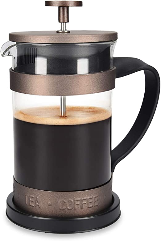 Navaris Caffettiera Francese in Vetro e Acciaio - 600ml French Press in Acciaio Inossidabile bricco e Vetro borosilicato - Teiera Retro con Filtro