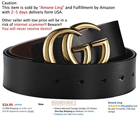 Fashion G-Style Gold Buckle Unisex Belt for Men or Women [3.8cm Belt Width]