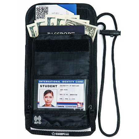Travel Neck Wallet by ChiefLines-Lightweight Anti-Theft RFID Blocking Nylon Pouch-Secure Your Money Passport Documents-12 Pockets-Compact & Comfy-Best Traveling Accessories Gift for Men & Women