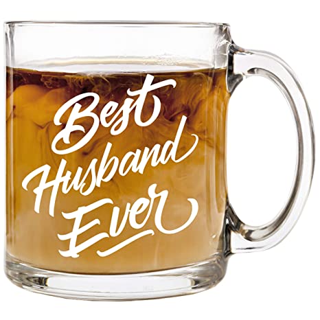 Best Husband Ever - 13 oz Glass Coffee Cup Mug - Birthday Christmas Valentine's Day Anniversary Gift Present Ideas for Husband Groom Him from Wife - Unique Cups Stocking Stuffer Gifts Presents Idea