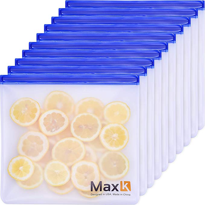 Max K Reusable Gallon Bags | for Freezer, Food Storage, Kids Snacks, Frozen Fruits, Marinade & Portion Meat | Ziplock Resealable & Leakproof | 10 Pack (10 x Gallon)
