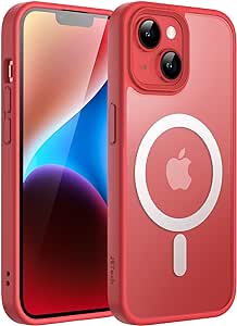 JETech Magnetic Case for iPhone 14 Plus 6.7-Inch Compatible with MagSafe, Translucent Matte Back Slim Shockproof Phone Cover (Red)