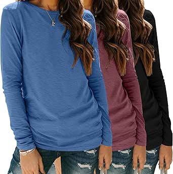 Zeagoo 3 Pack Long Sleeve Shirts for Women Casual Soft Crewneck Basic Tee Tops Fall Outfit Clothes