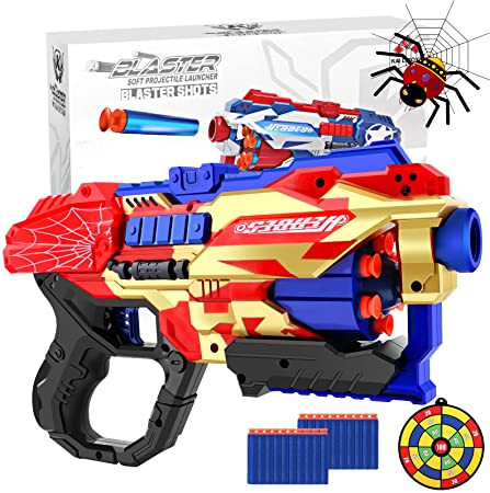 Spider Gun Toy for 5 6 7 8 9 10  Year Old Boys - Kids Idea Birthday Gifts Outdoor Activity Party Shooting Game Toy Gun for Kids Teens Adults w 20 Elite Darts 6-Dart Rotating Barrel Tactical Rails