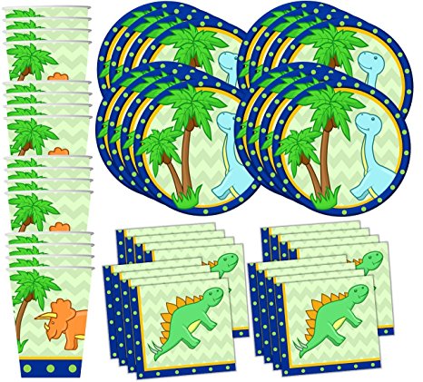 Little Dino Dinosaur Birthday Party Supplies Set Plates Napkins Cups Tableware Kit for 16